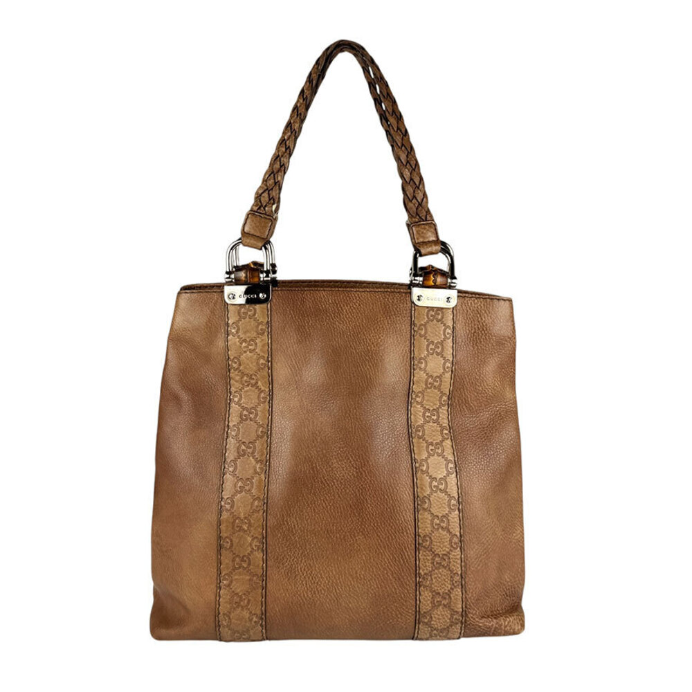 Gucci shoulder bag tote Guccissima leather brown silver